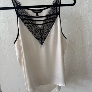 Express Women's Ivory and Black Lace Camisole